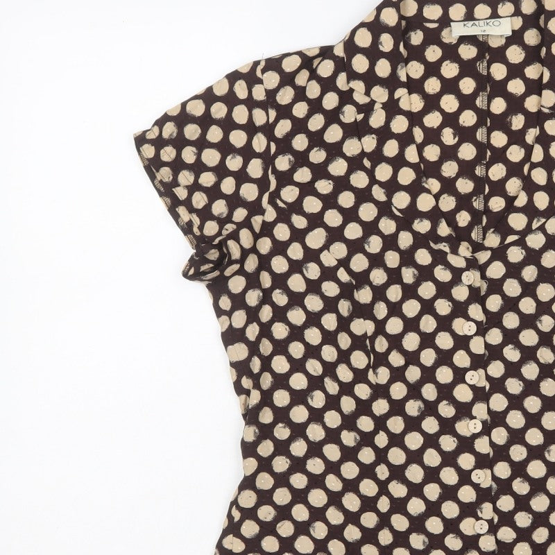 Kaliko Women’s Brown Polka Dot Wrap Button Blouse UK 12