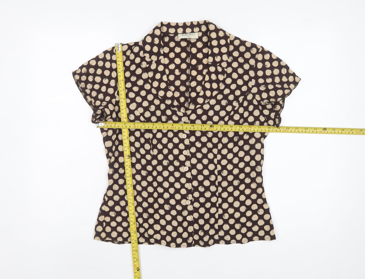 Kaliko Women’s Brown Polka Dot Wrap Button Blouse UK 12
