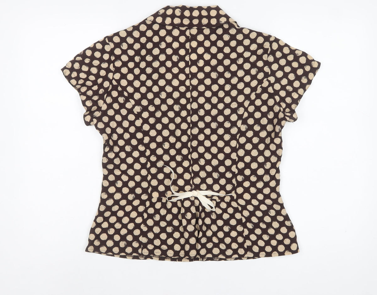 Kaliko Women’s Brown Polka Dot Wrap Button Blouse UK 12