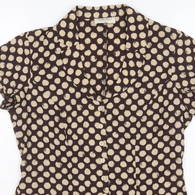 Kaliko Women’s Brown Polka Dot Wrap Button Blouse UK 12