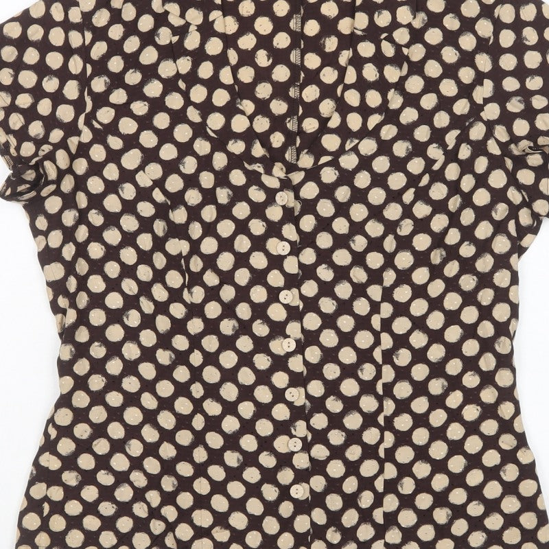 Kaliko Women’s Brown Polka Dot Wrap Button Blouse UK 12