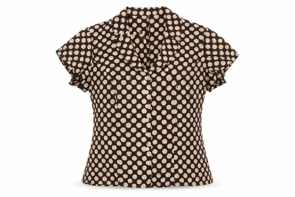 Kaliko Women’s Brown Polka Dot Wrap Button Blouse UK 12