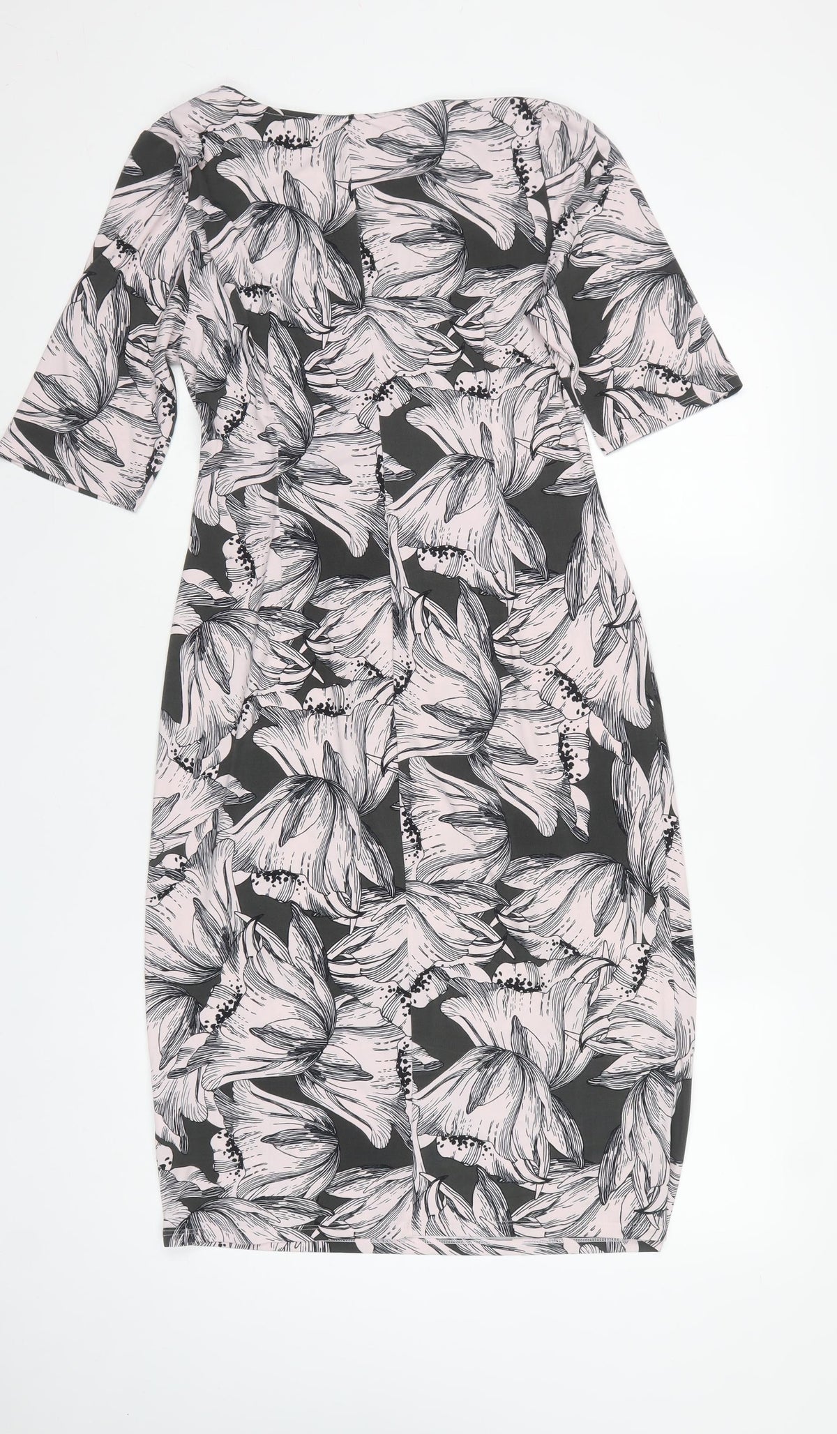 Anthology Women Pink Floral Midi Pencil Dress UK 12 Ruched Stretch