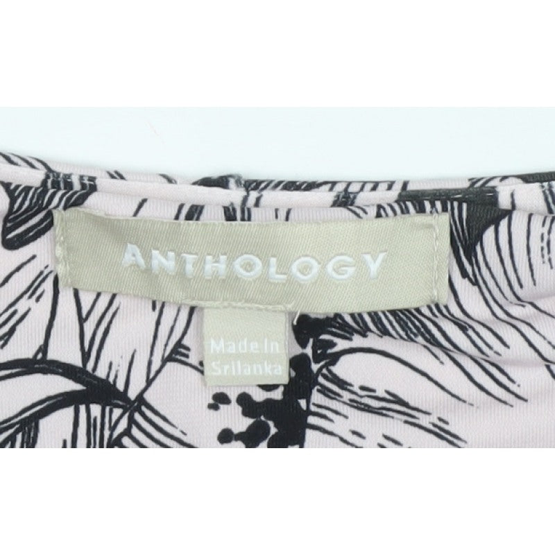 Anthology Women Pink Floral Midi Pencil Dress UK 12 Ruched Stretch