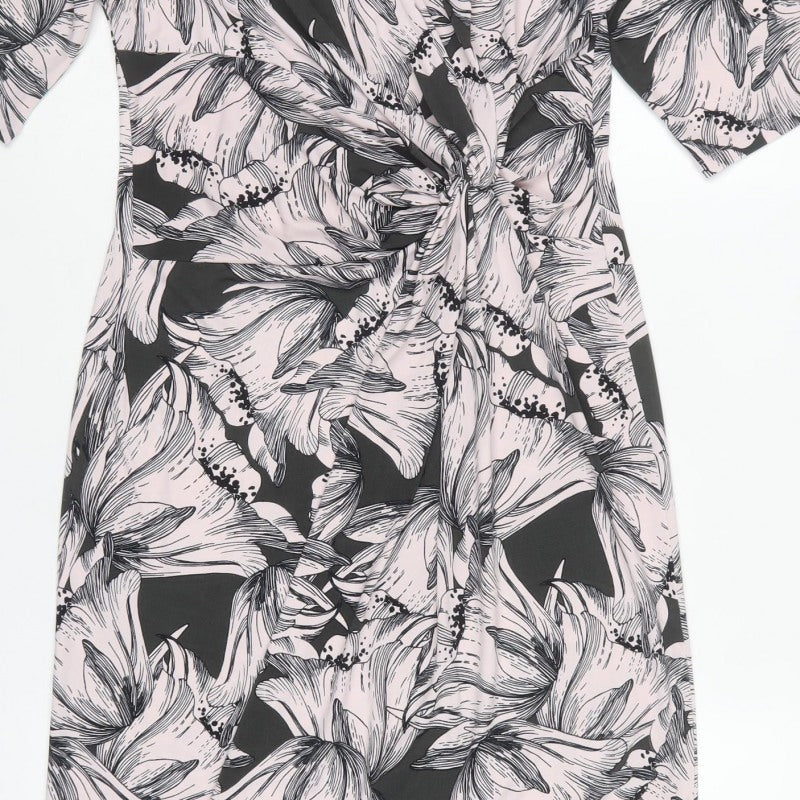Anthology Women Pink Floral Midi Pencil Dress UK 12 Ruched Stretch