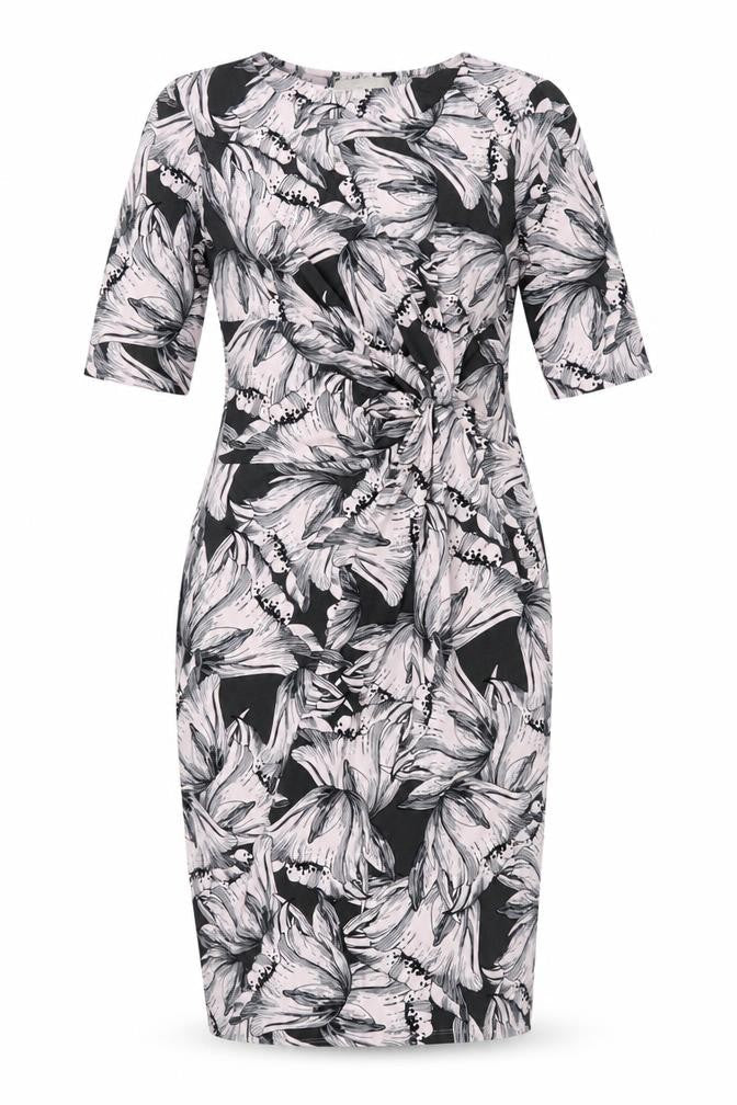Anthology Women Pink Floral Midi Pencil Dress UK 12 Ruched Stretch