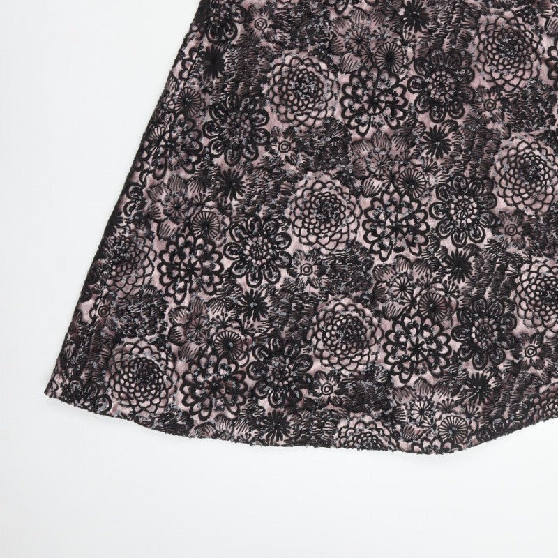 Tahari Women Pink Black UK 6 A-Line Floral Sequin Off Shoulder Dress