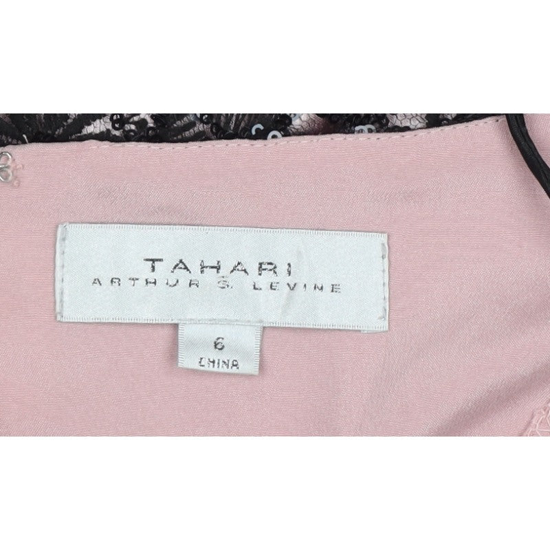 Tahari Women Pink Black UK 6 A-Line Floral Sequin Off Shoulder Dress