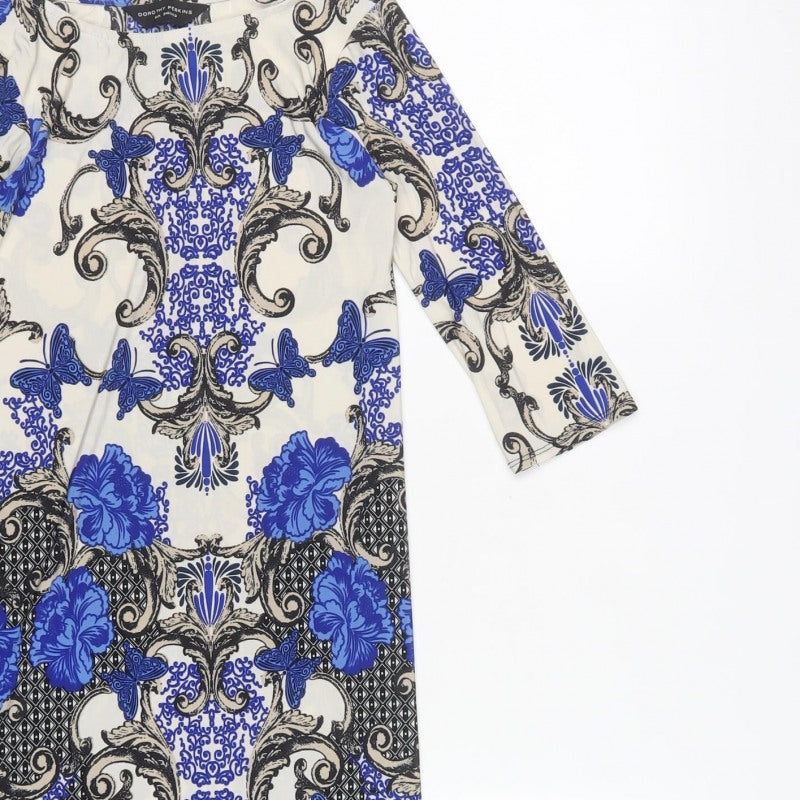 Dorothy Perkins Women Blue Floral Butterfly Pencil Dress UK 6