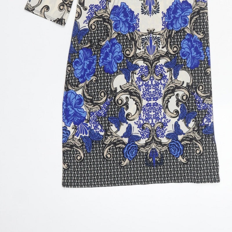 Dorothy Perkins Women Blue Floral Butterfly Pencil Dress UK 6
