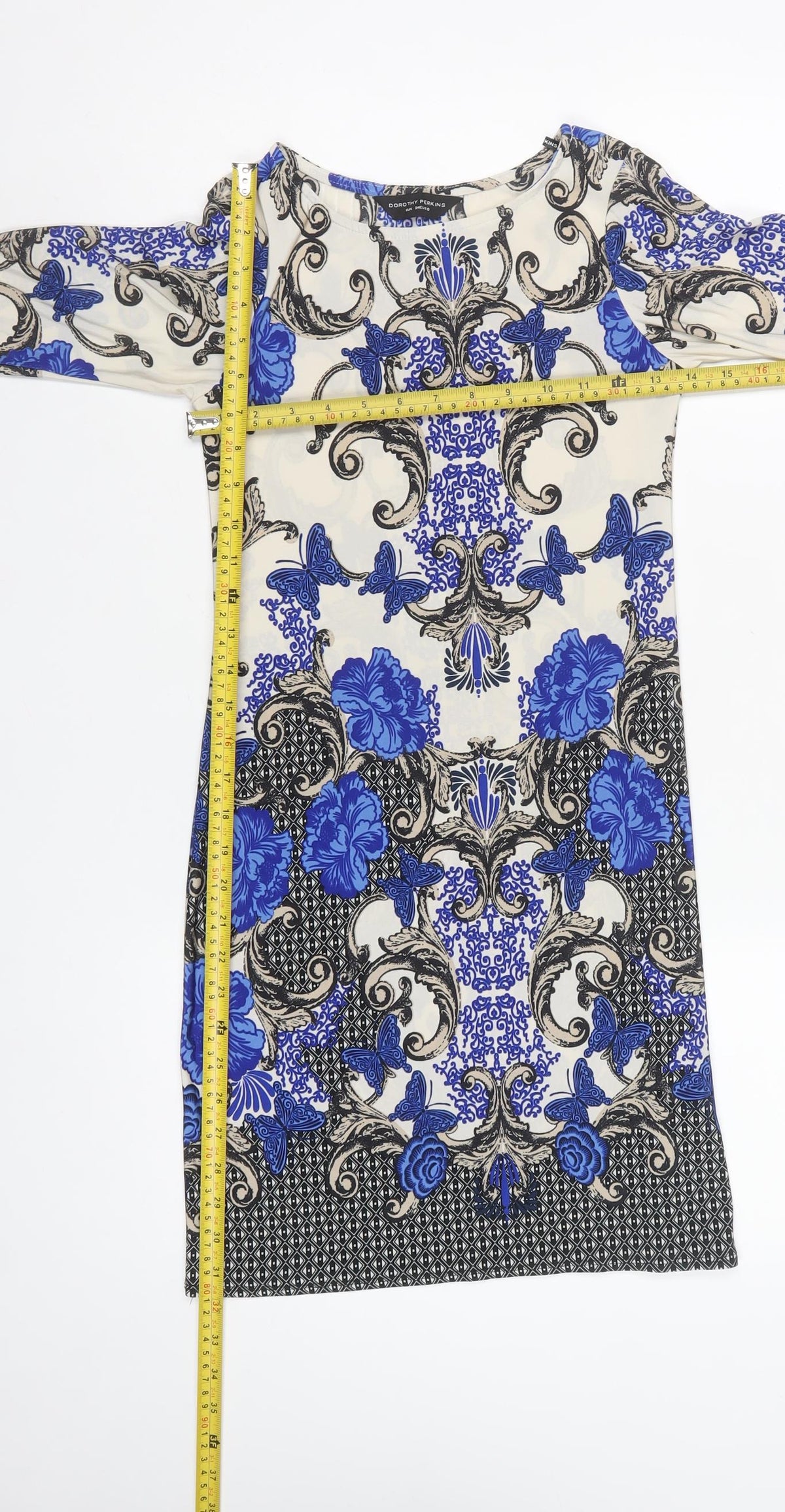 Dorothy Perkins Women Blue Floral Butterfly Pencil Dress UK 6