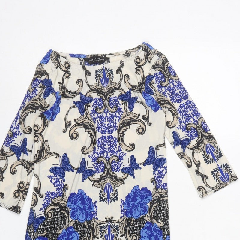 Dorothy Perkins Women Blue Floral Butterfly Pencil Dress UK 6