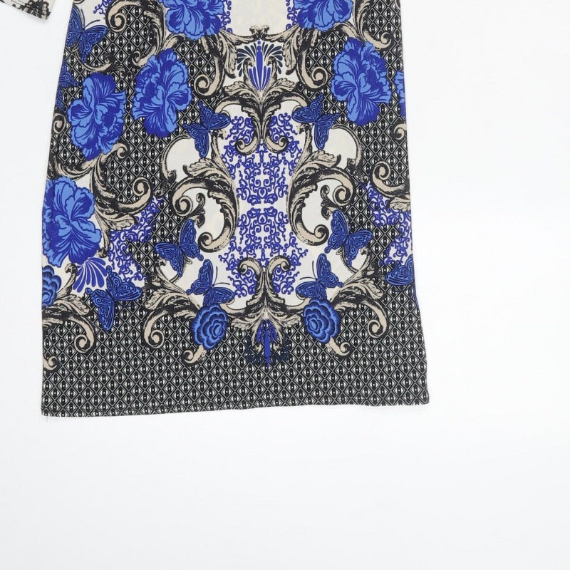 Dorothy Perkins Women Blue Floral Butterfly Pencil Dress UK 6