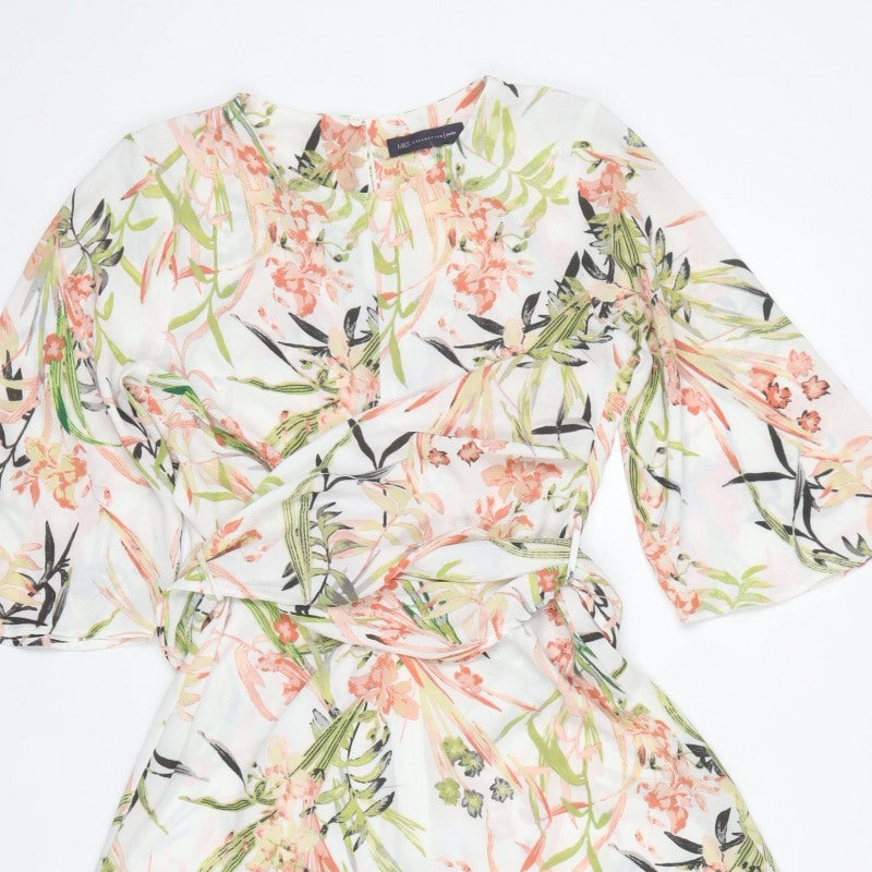 Marks & Spencer Women Multicoloured Floral UK 16 Knee Wrap Dress