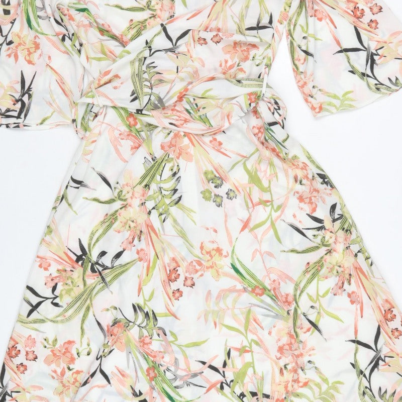 Marks & Spencer Women Multicoloured Floral UK 16 Knee Wrap Dress