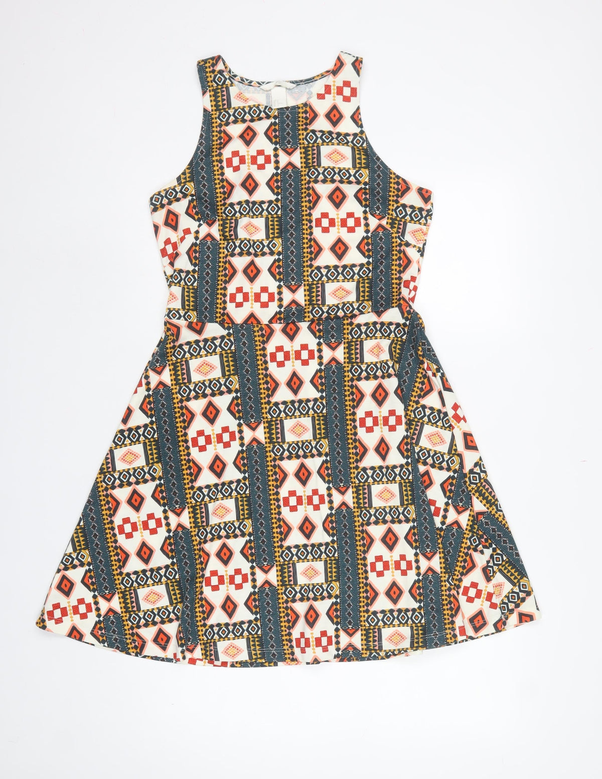 H&M Women’s Multicoloured M Aztec Geometric Fit & Flare Dress