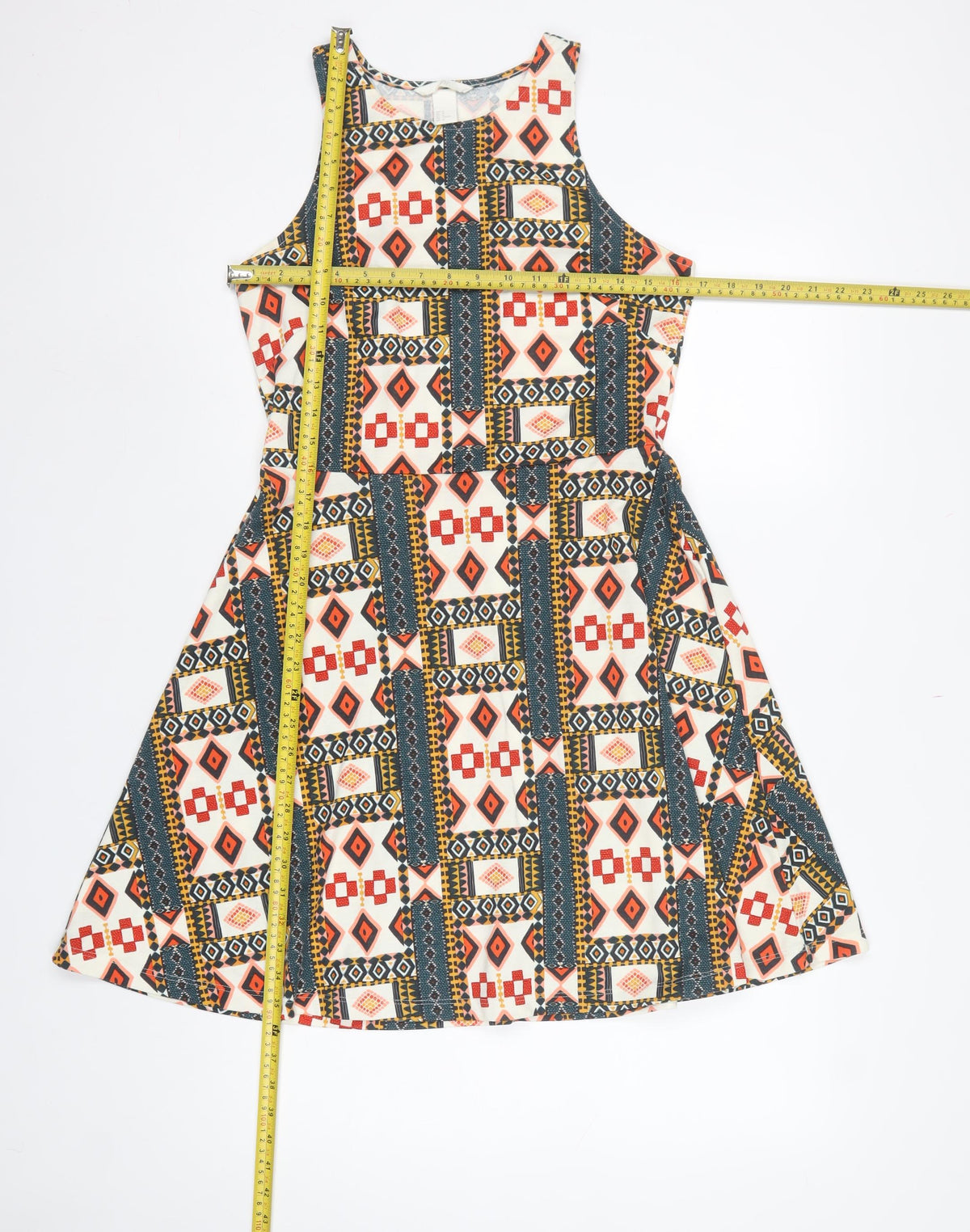 H&M Women’s Multicoloured M Aztec Geometric Fit & Flare Dress