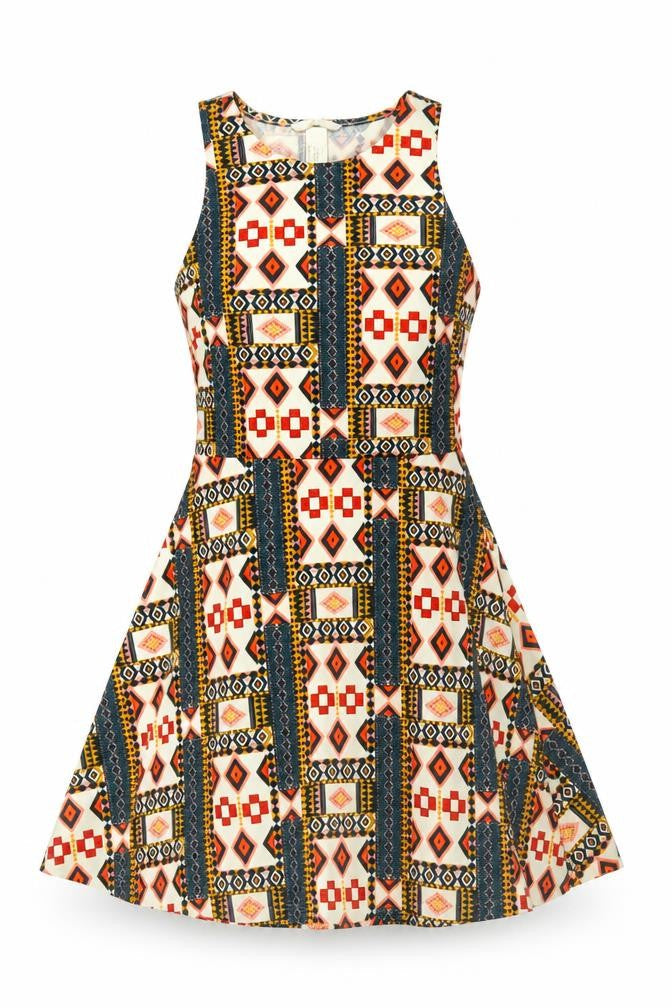 H&M Women’s Multicoloured M Aztec Geometric Fit & Flare Dress