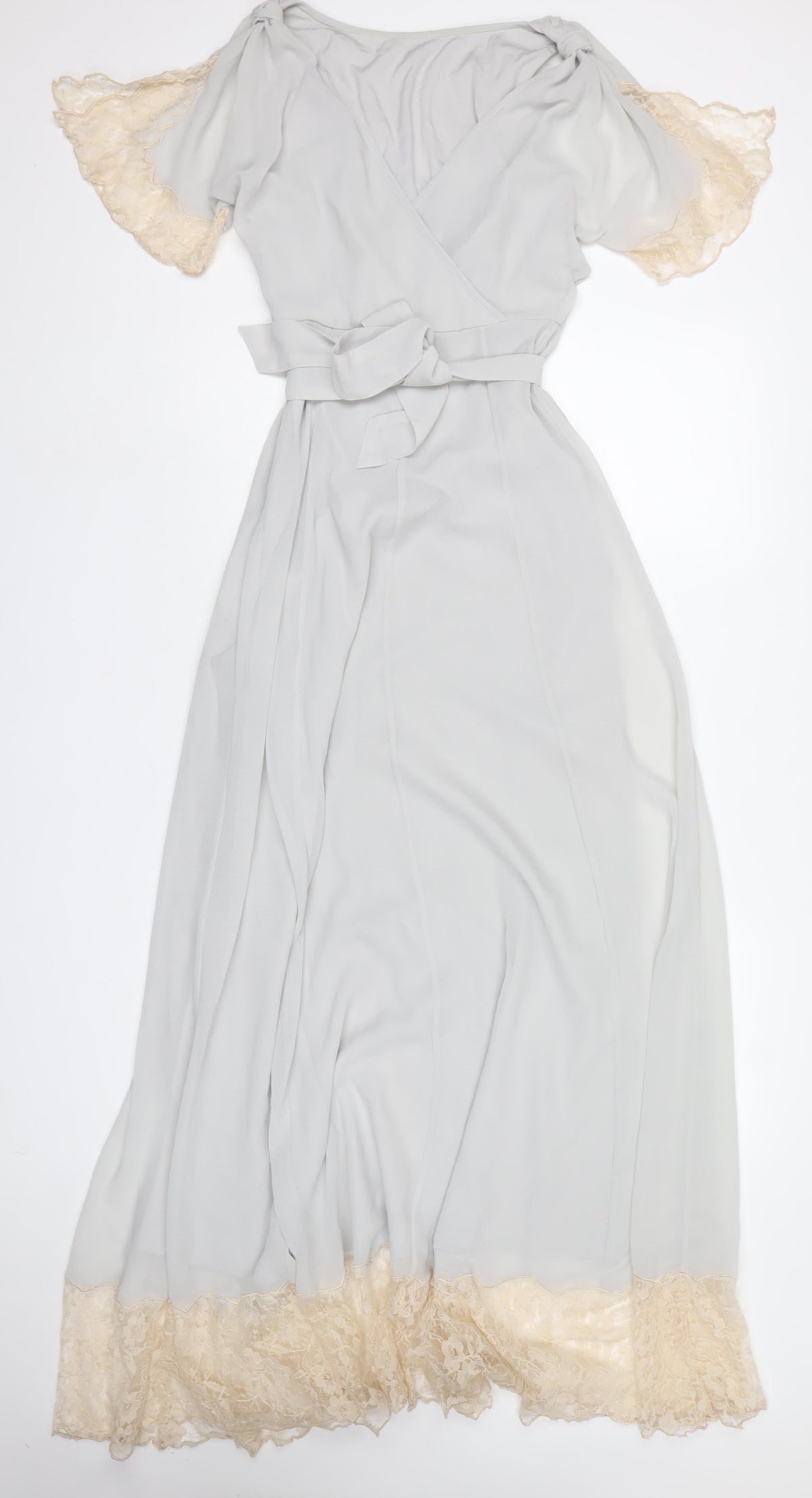 ASOS Women Ivory UK 6 Long Lace Trim Wrap Dress