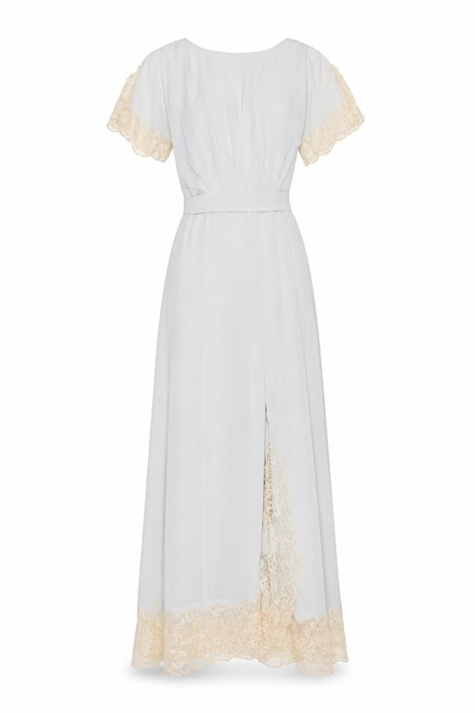 ASOS Women Ivory UK 6 Long Lace Trim Wrap Dress