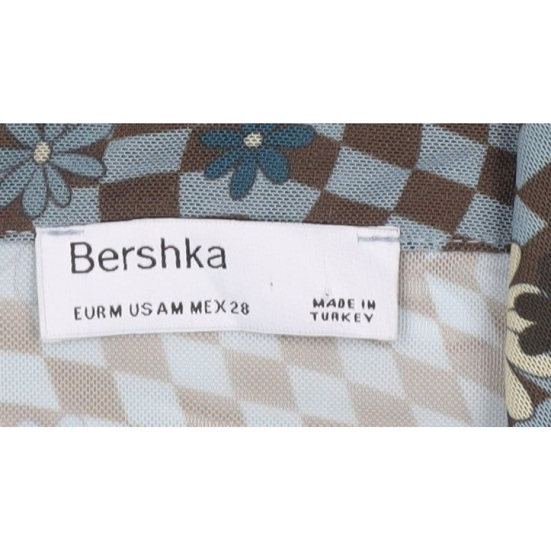 Bershka Women’s Multicoloured M Cropped Floral Check Mesh Button-Up Shirt