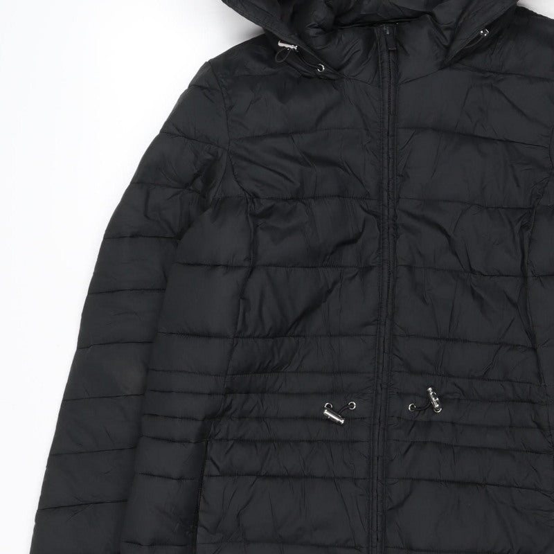 George Women’s Black S Long Hooded Puffer Jacket Quilted