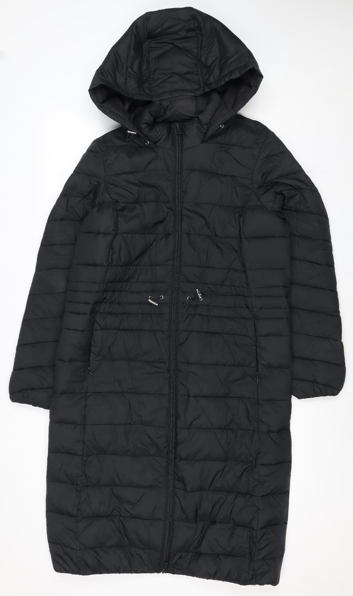 George Women’s Black S Long Hooded Puffer Jacket Quilted