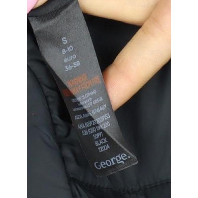 George Women’s Black S Long Hooded Puffer Jacket Quilted