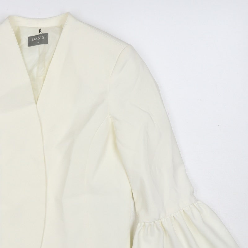 Oasis Women Ivory UK 10 Ruffle Cuff Lined Formal Blazer