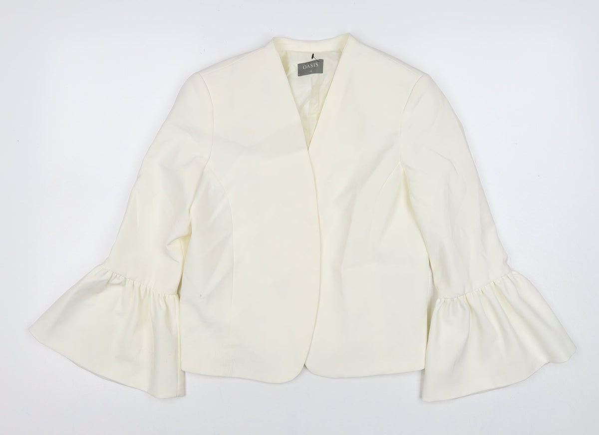 Oasis Women Ivory UK 10 Ruffle Cuff Lined Formal Blazer