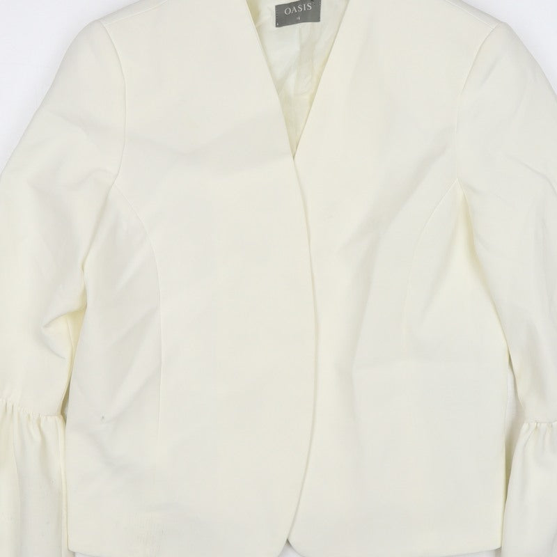 Oasis Women Ivory UK 10 Ruffle Cuff Lined Formal Blazer