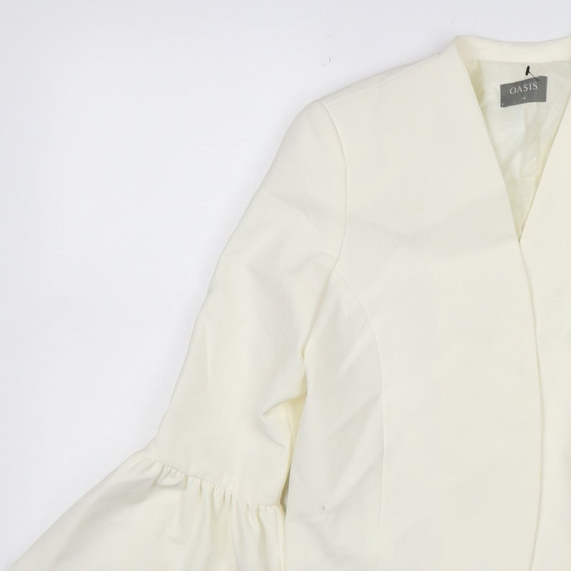 Oasis Women Ivory UK 10 Ruffle Cuff Lined Formal Blazer