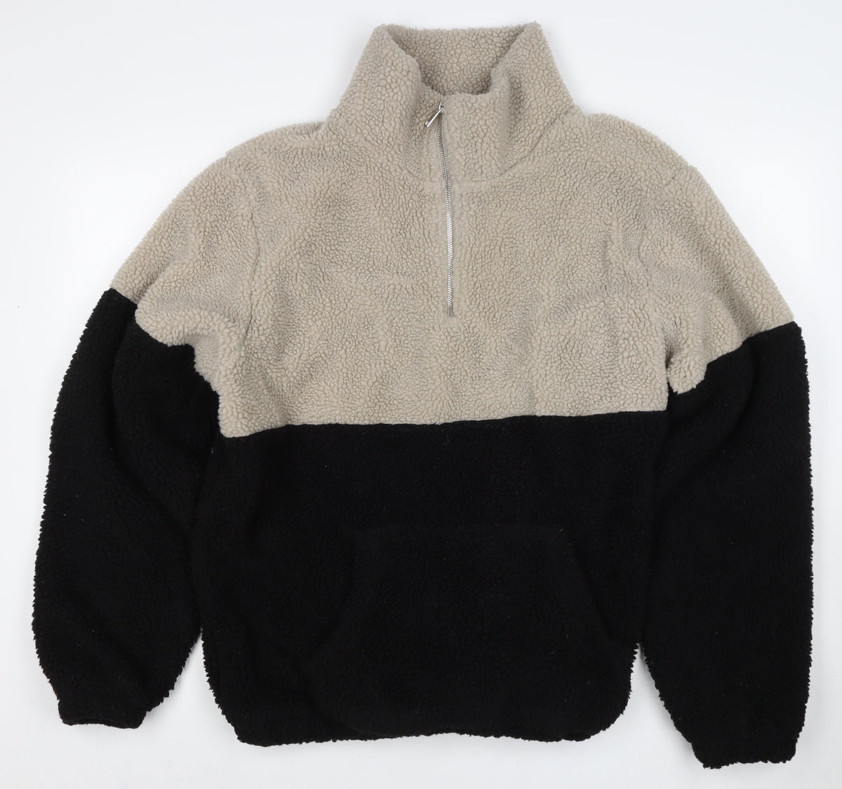 Primary Women’s XL Beige Black Teddy Fleece 1/4 Zip Pullover Jacket