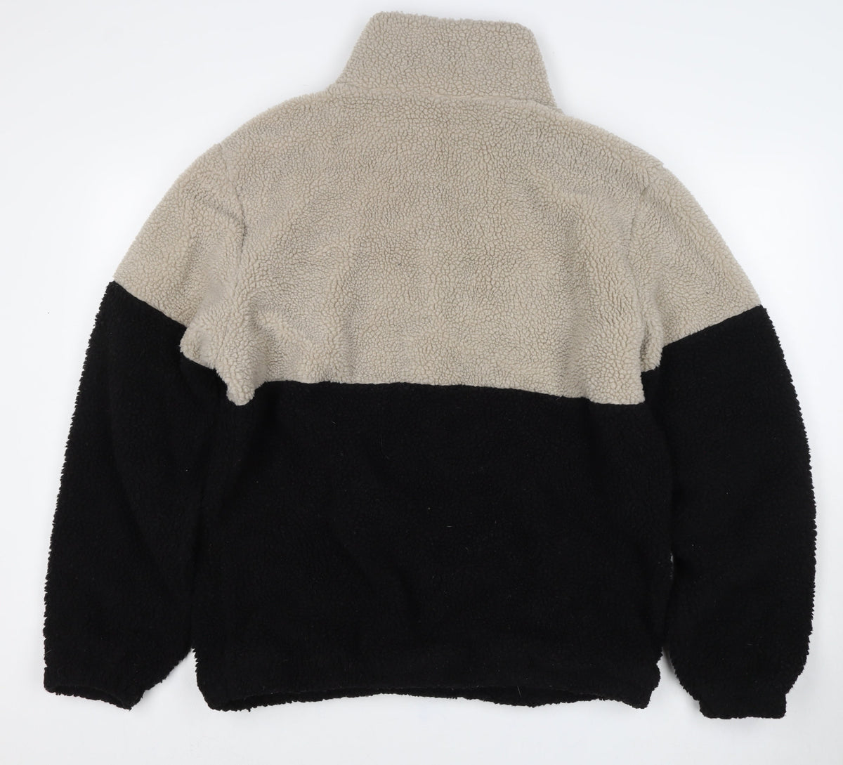 Primary Women’s XL Beige Black Teddy Fleece 1/4 Zip Pullover Jacket