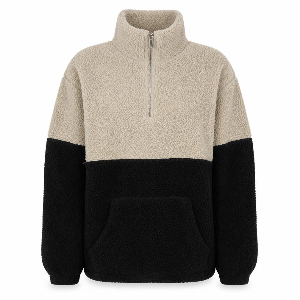 Primary Women’s XL Beige Black Teddy Fleece 1/4 Zip Pullover Jacket