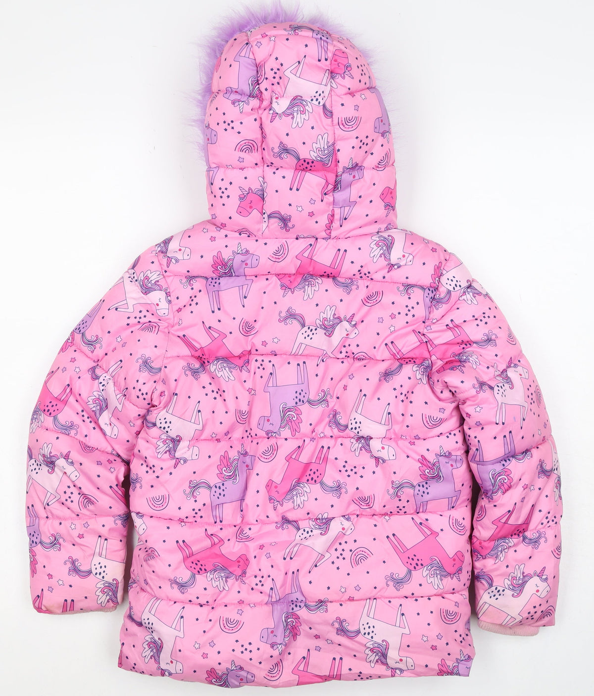 Studio Girls Pink 7-8 Years Unicorn Puffer Jacket Faux Fur Hood