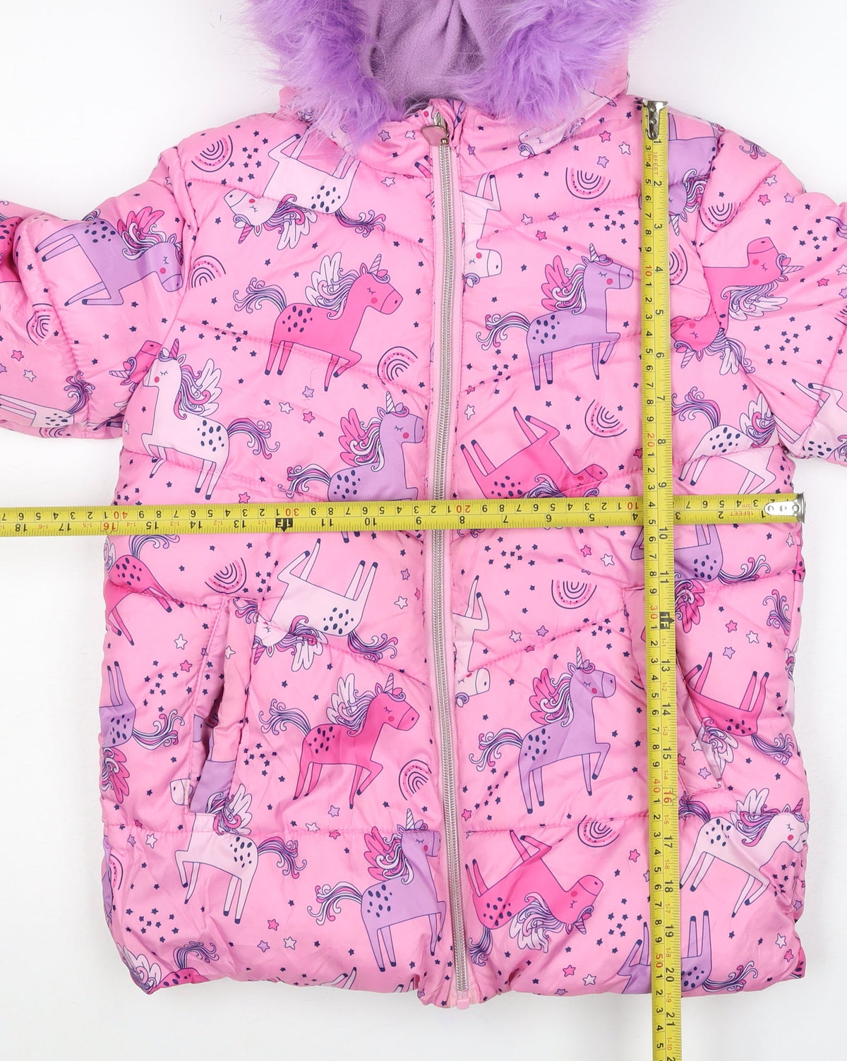 Studio Girls Pink 7-8 Years Unicorn Puffer Jacket Faux Fur Hood