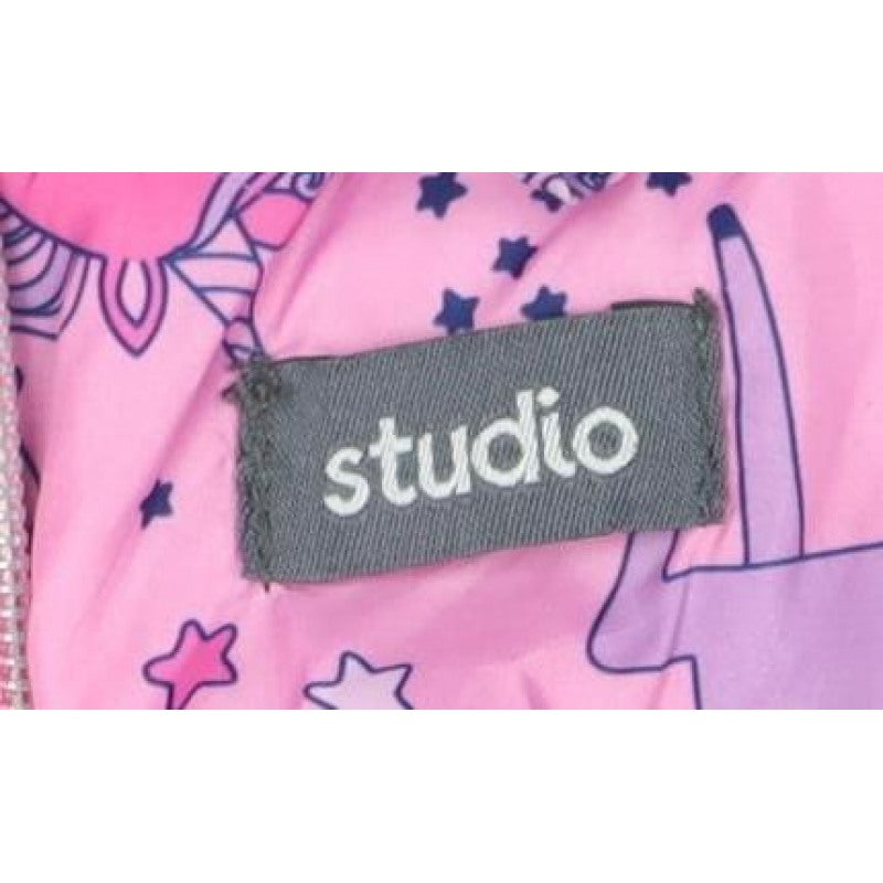 Studio Girls Pink 7-8 Years Unicorn Puffer Jacket Faux Fur Hood