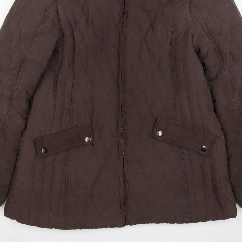 BHS Women’s Brown Quilted Puffer Jacket Size 14 Zip Padded