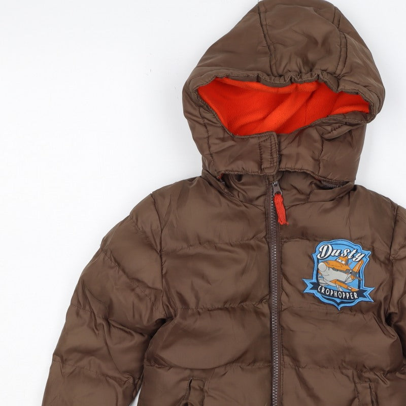 Disney Planes Boys Brown 3 Years Dusty Puffer Hooded Winter Jacket