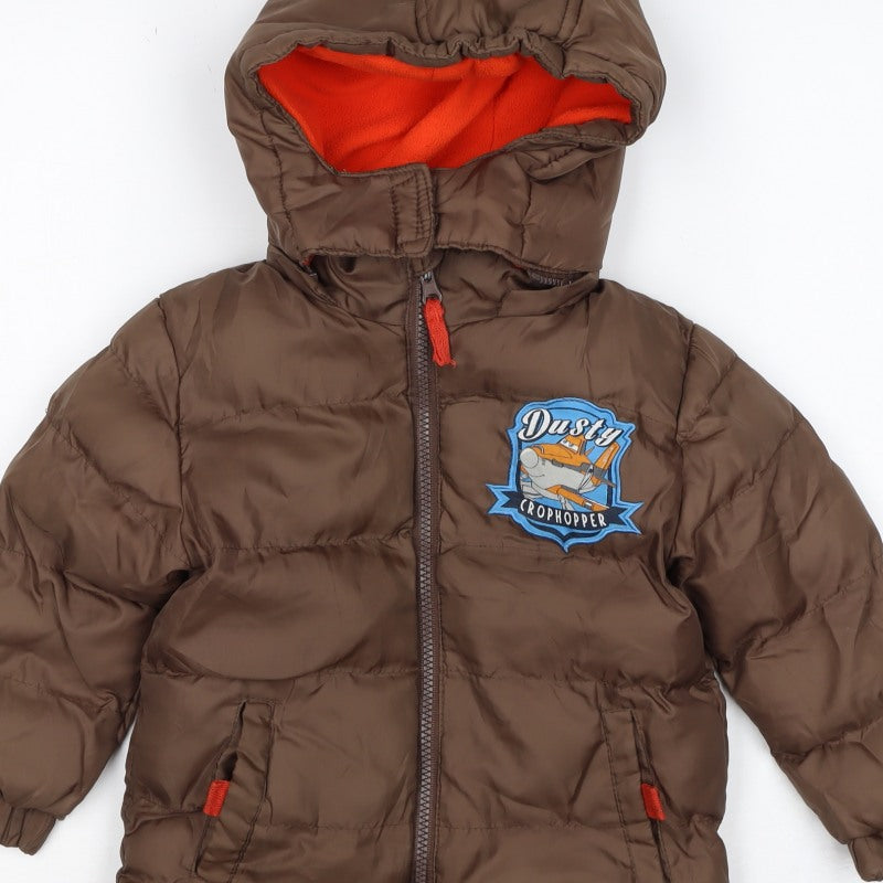 Disney Planes Boys Brown 3 Years Dusty Puffer Hooded Winter Jacket