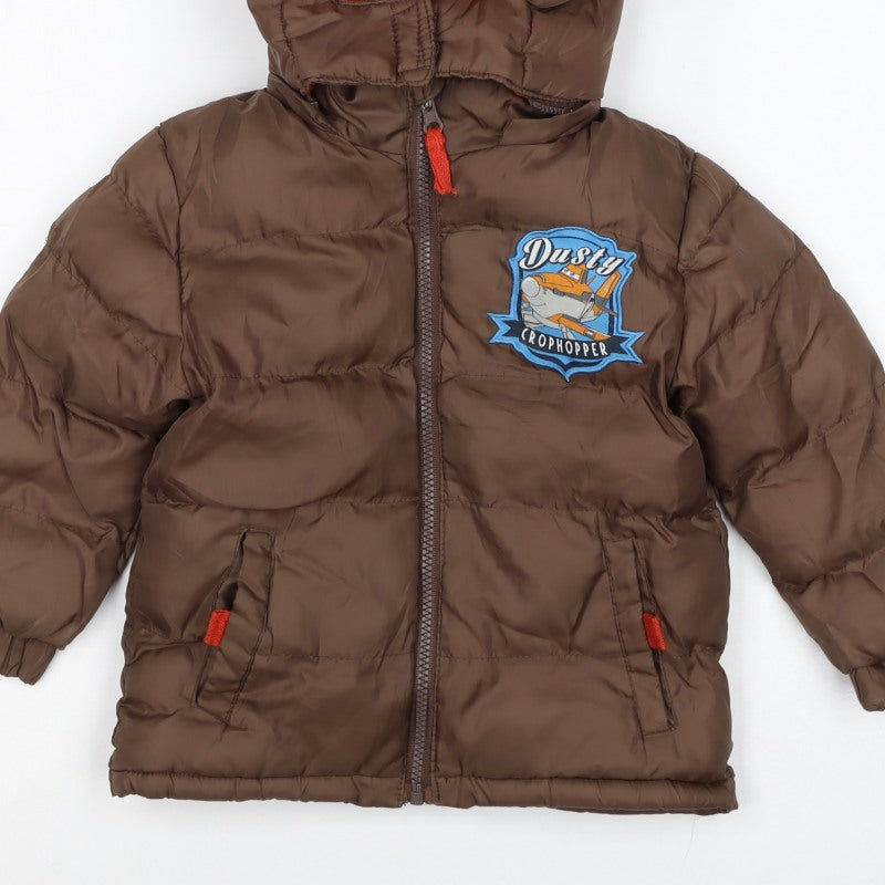 Disney Planes Boys Brown 3 Years Dusty Puffer Hooded Winter Jacket