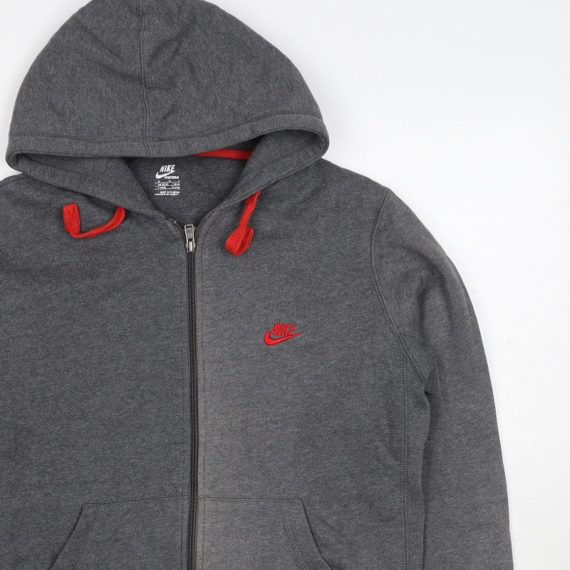 Nike Men’s Grey M Full Zip Hoodie Red Logo Cotton Blend