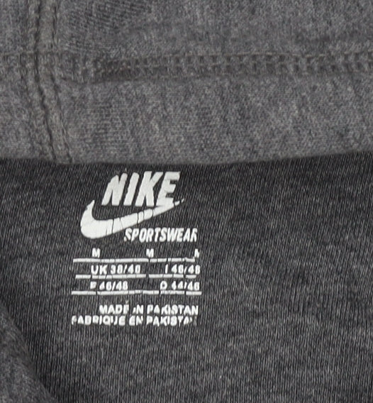 Nike Men’s Grey M Full Zip Hoodie Red Logo Cotton Blend