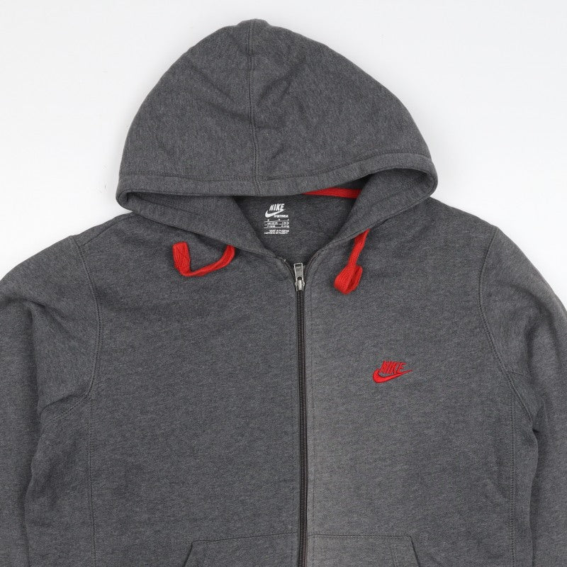 Nike Men’s Grey M Full Zip Hoodie Red Logo Cotton Blend