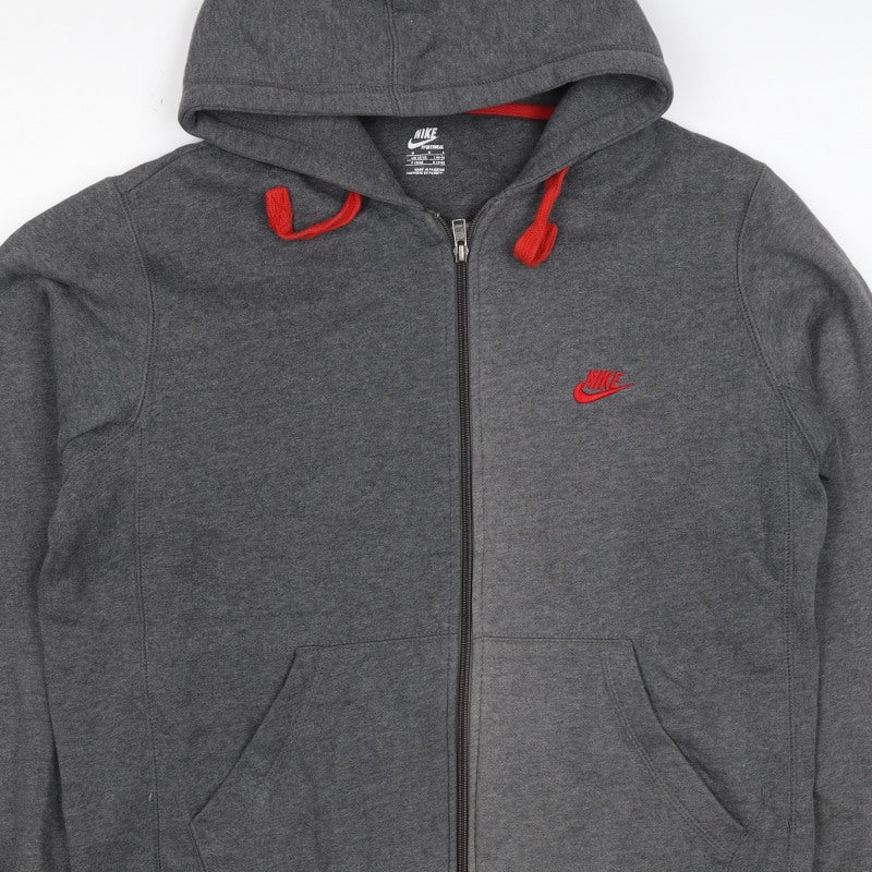 Nike Men’s Grey M Full Zip Hoodie Red Logo Cotton Blend