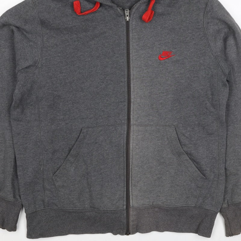 Nike Men’s Grey M Full Zip Hoodie Red Logo Cotton Blend