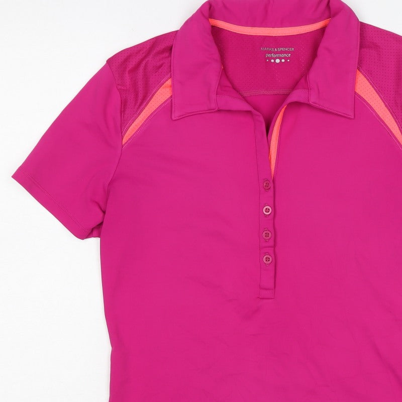 Marks and Spencer Women Pink UK 8 Performance Mesh Golf Polo Top