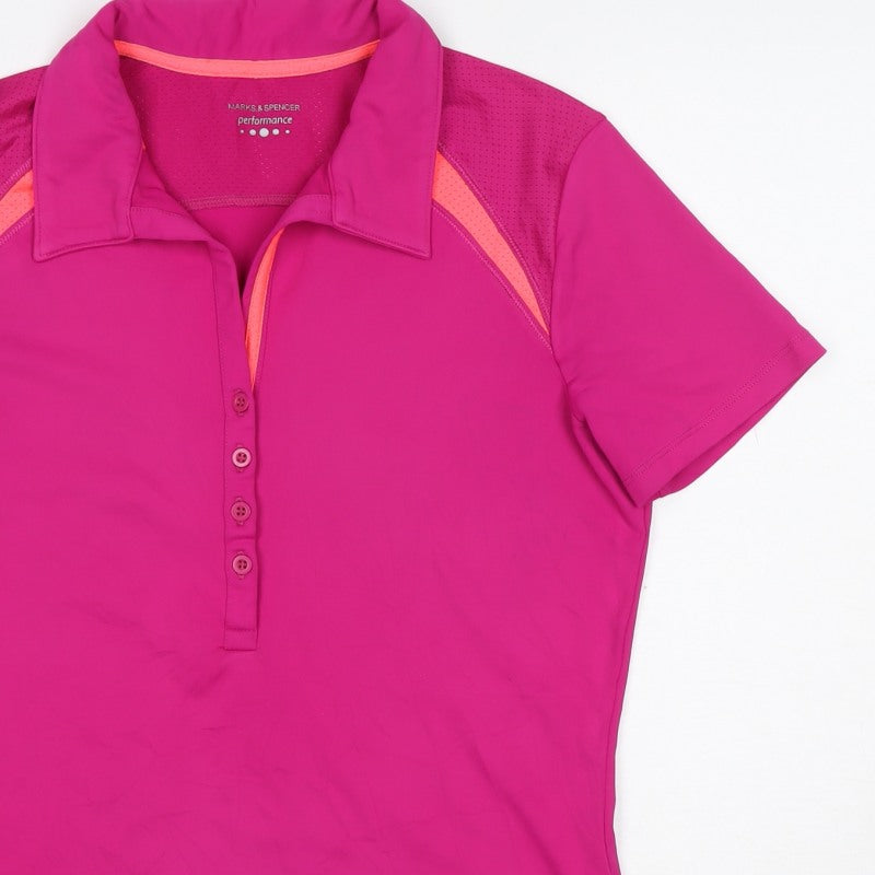 Marks and Spencer Women Pink UK 8 Performance Mesh Golf Polo Top