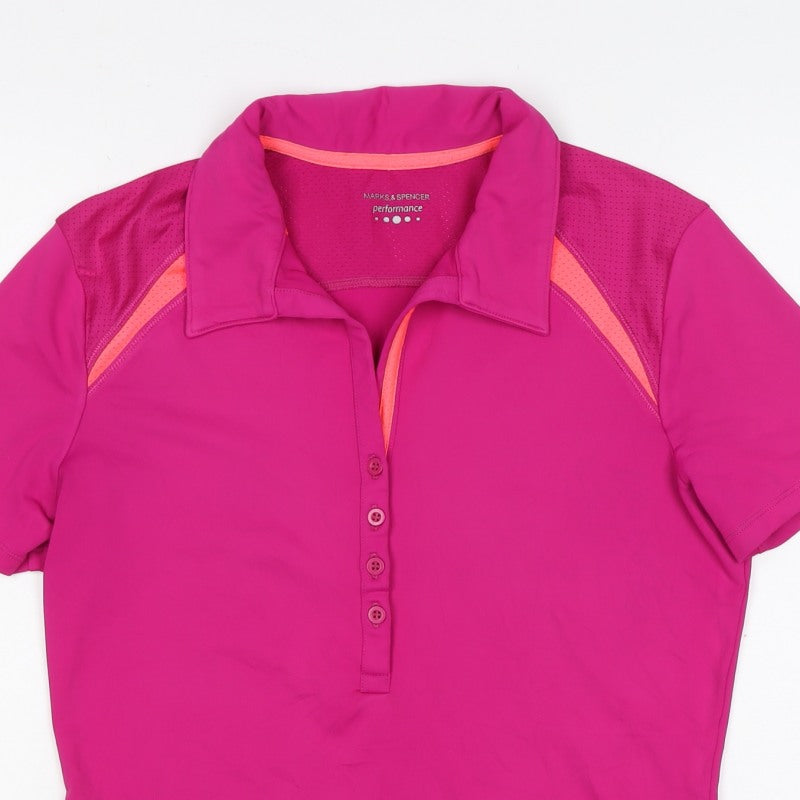 Marks and Spencer Women Pink UK 8 Performance Mesh Golf Polo Top